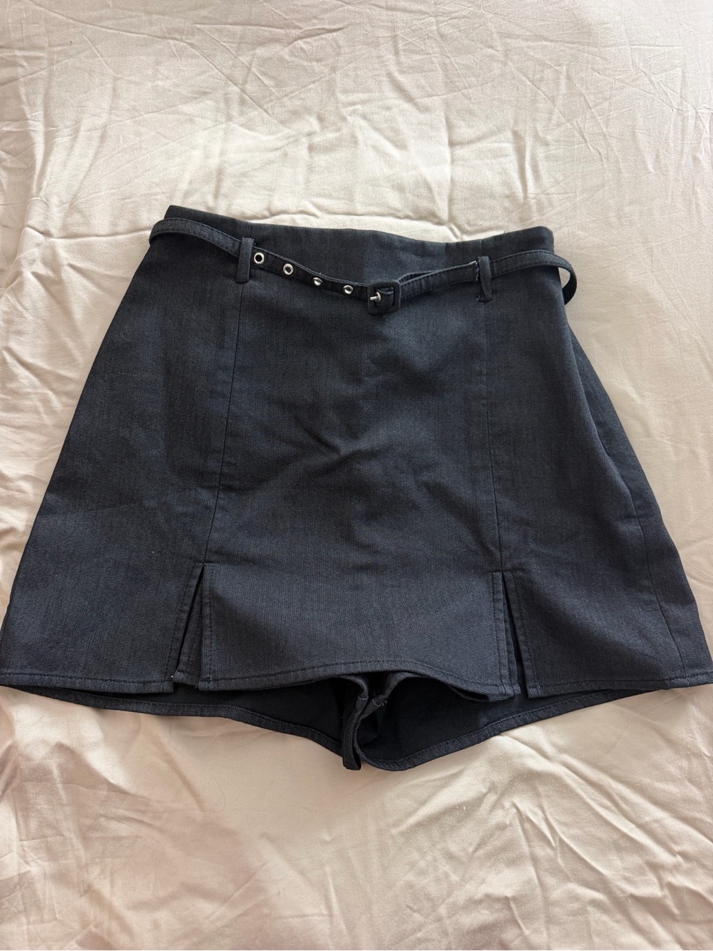 Zara Black Denim Skort with Slim Belt